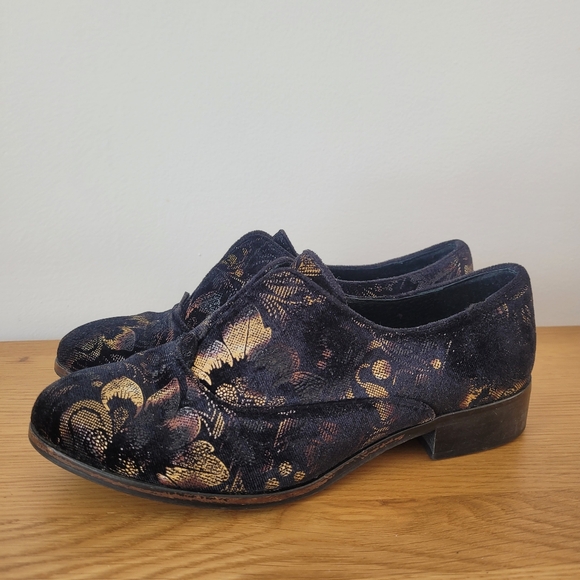 L'INTERVALLE Floral Loafers Oxford Shoes Size 37 US 6.5 Jacquard Black Velvet - Picture 6 of 9